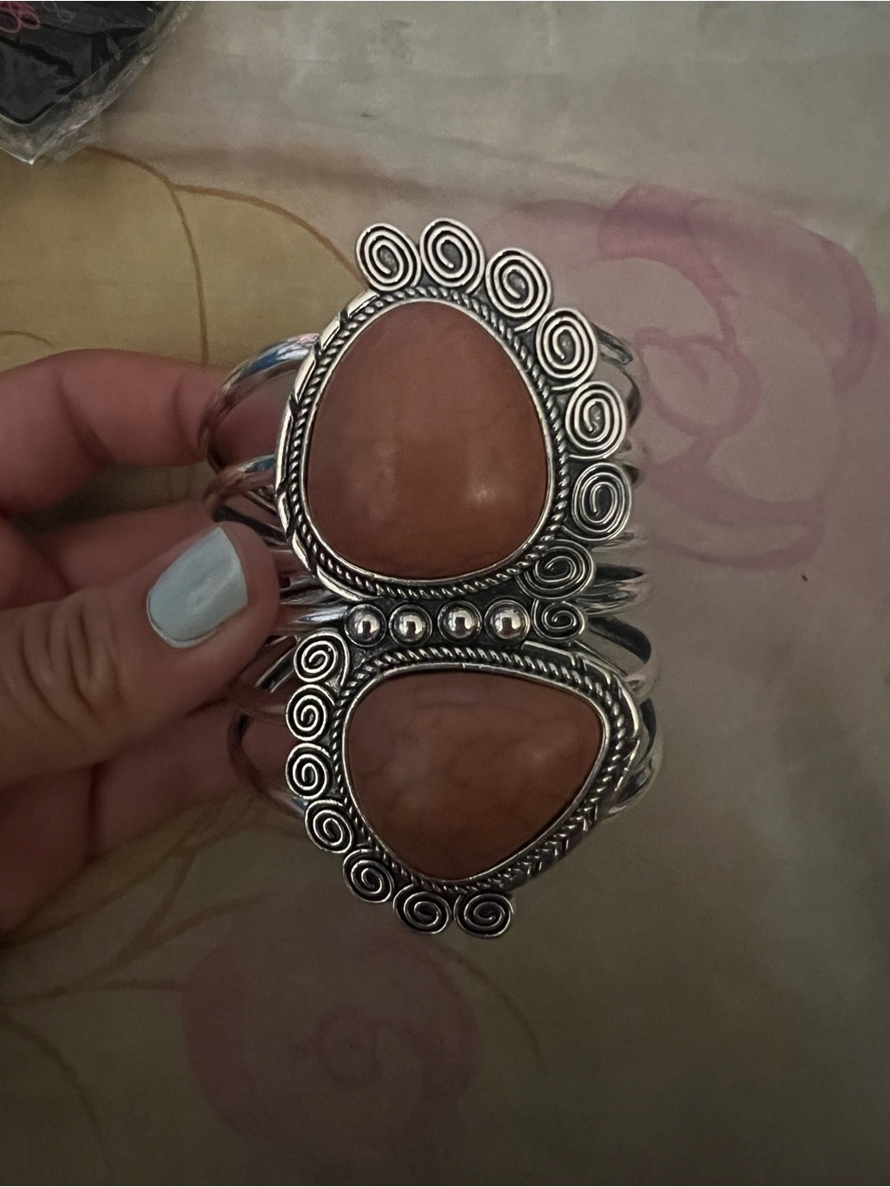 paparazzi Silver-Tone Cuff Bracelet with Peach Stones